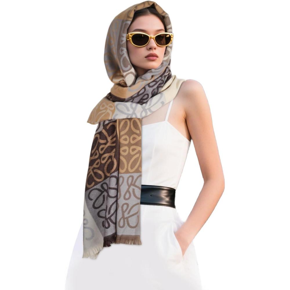 imageEXTREE Scarfs for Women Pashmina Silky Shawl Wrap for Evening Dressing Blanket Open Front Poncho CapeLoewe Camel