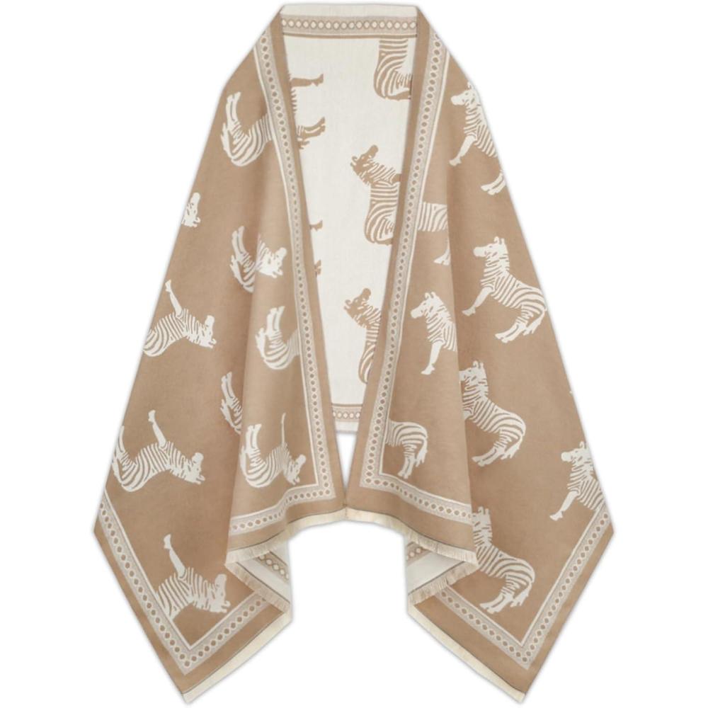 imageEXTREE Scarfs for Women Pashmina Silky Shawl Wrap for Evening Dressing Blanket Open Front Poncho CapeRetro Zebra Khaki