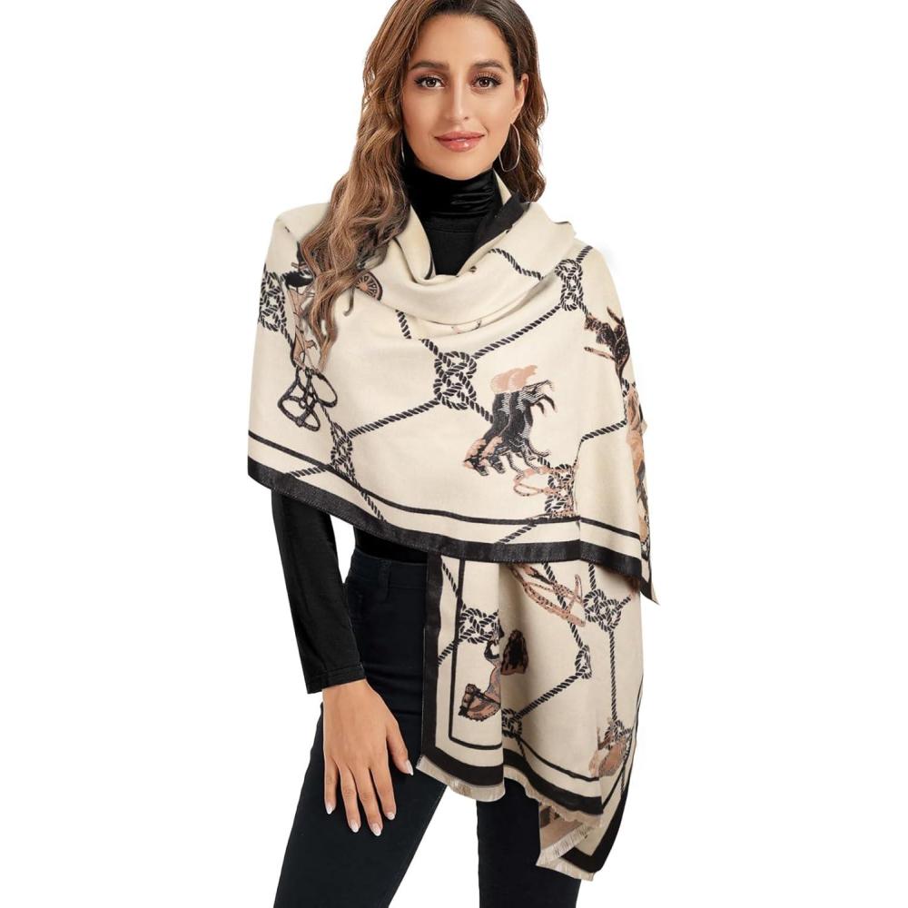 imageEXTREE Scarfs for Women Pashmina Silky Shawl Wrap for Evening Dressing Blanket Open Front Poncho CapeRice Coffee