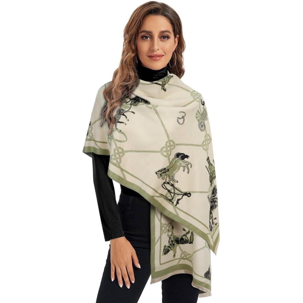 imageEXTREE Scarfs for Women Pashmina Silky Shawl Wrap for Evening Dressing Blanket Open Front Poncho CapeRice Green