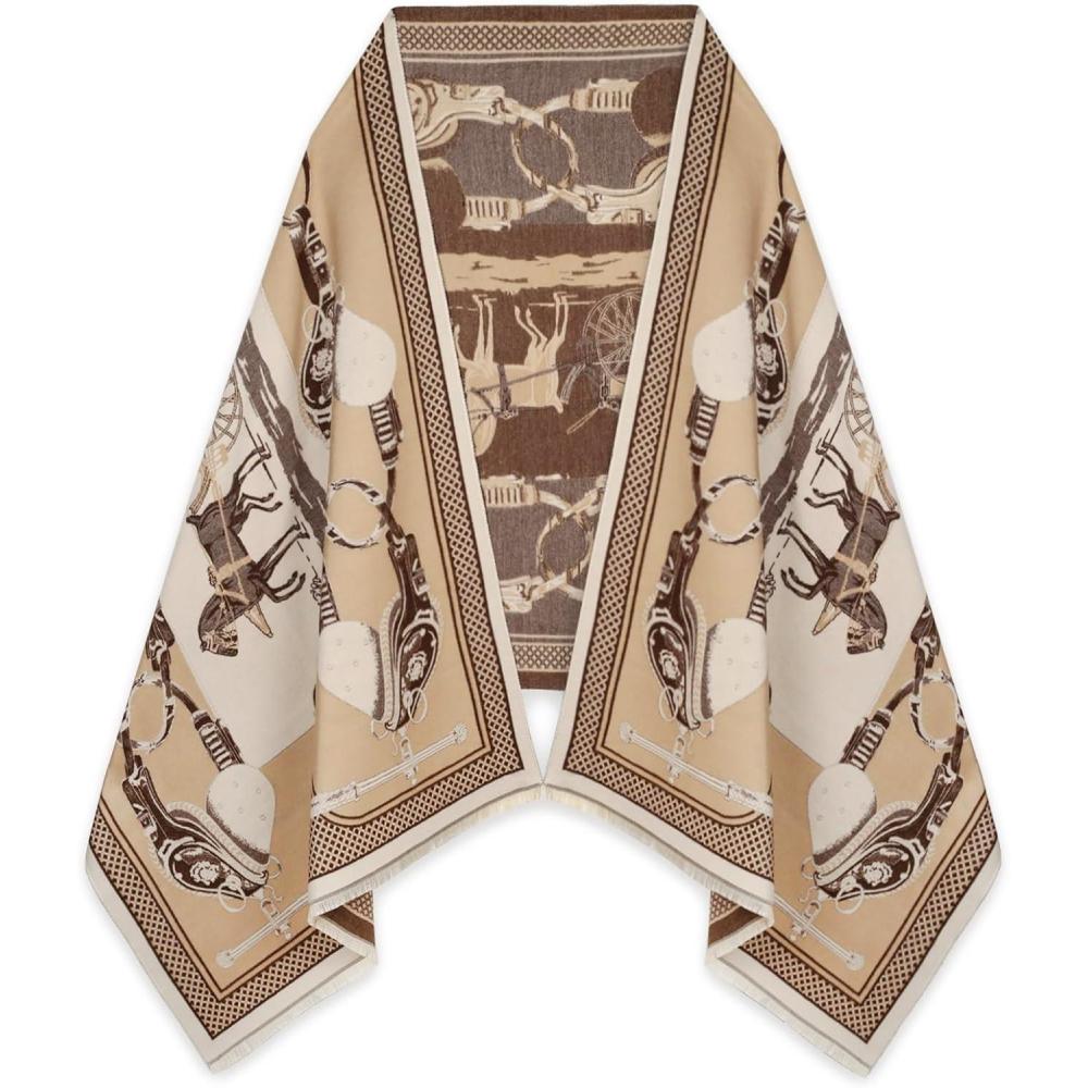 imageEXTREE Scarfs for Women Pashmina Silky Shawl Wrap for Evening Dressing Blanket Open Front Poncho CapeRoman Khaki