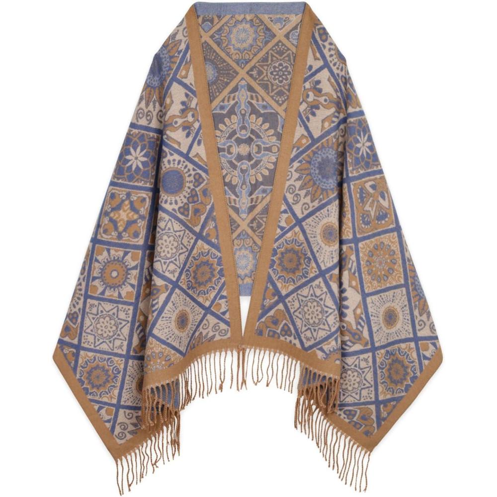 imageEXTREE Scarfs for Women Pashmina Silky Shawl Wrap for Evening Dressing Blanket Open Front Poncho CapeTotem Flower Camel