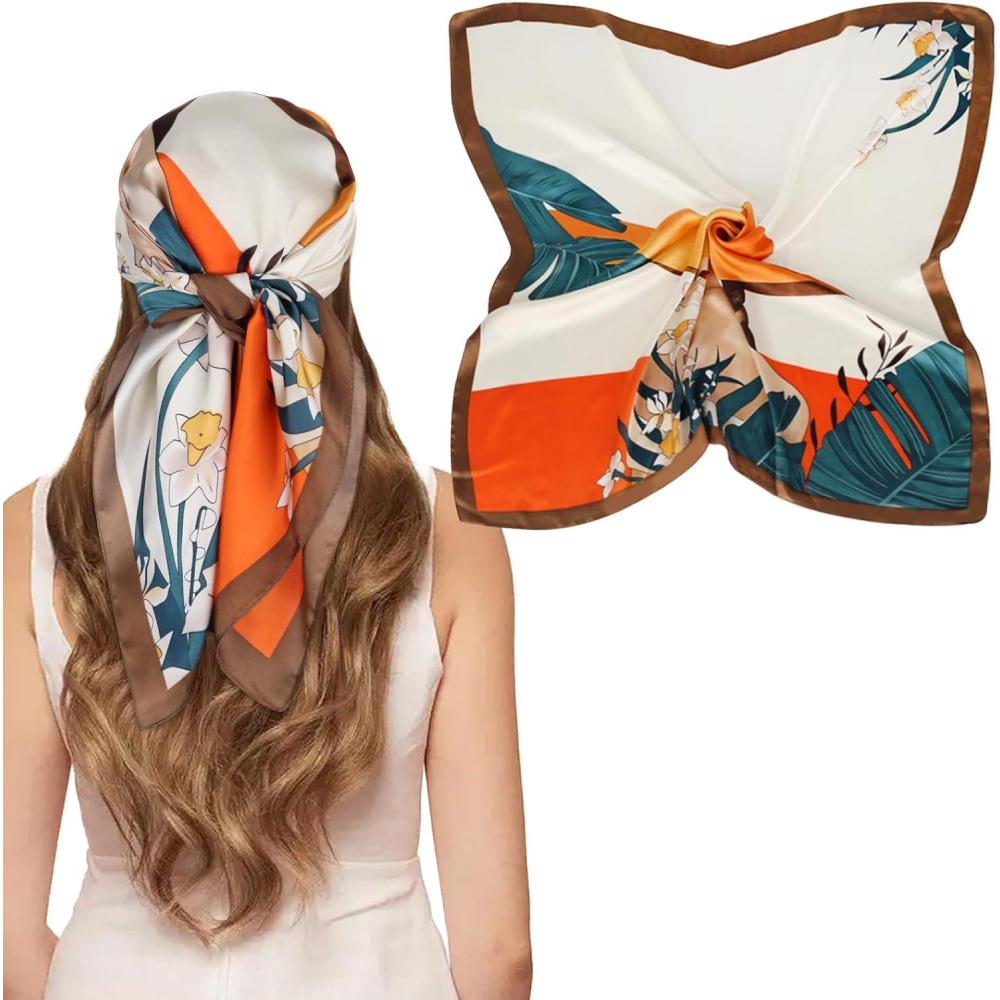 imageEXTREE Silk Feeling Scarf Medium Square Satin Head Scarf Sleeping Hair Wrapping for Women 275  275 inchesBeauty Lily