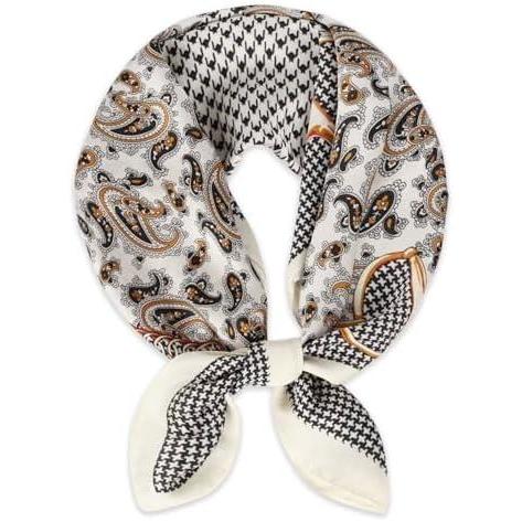 imageEXTREE Silk Feeling Scarf Medium Square Satin Head Scarf Sleeping Hair Wrapping for Women 275  275 inchesCashew Houndstooth