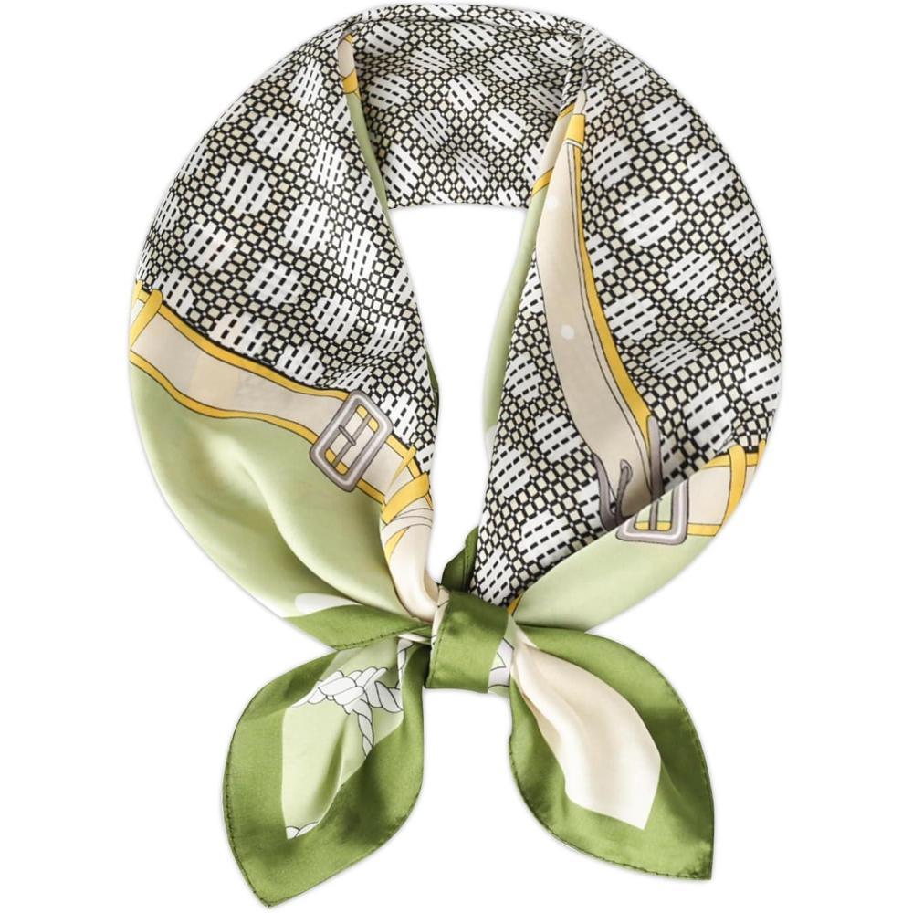 imageEXTREE Silk Feeling Scarf Medium Square Satin Head Scarf Sleeping Hair Wrapping for Women 275  275 inchesChain Checkerboard Green