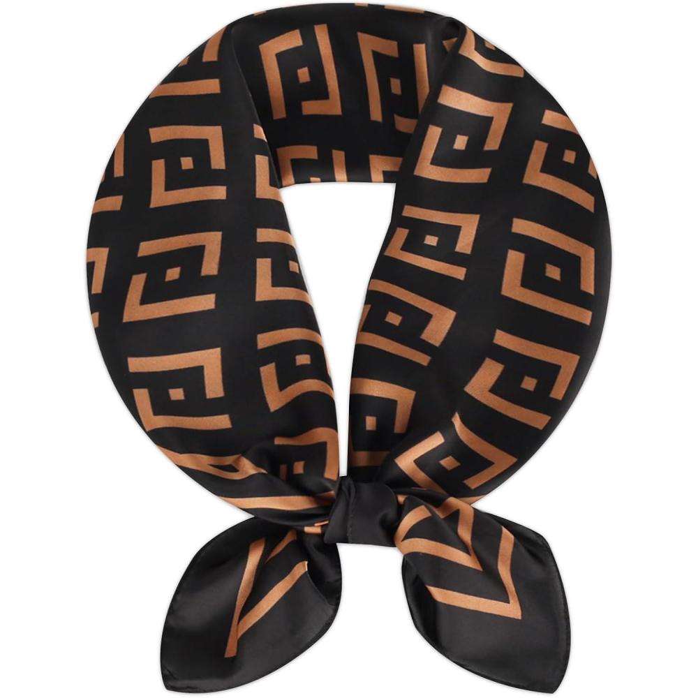 imageEXTREE Silk Feeling Scarf Medium Square Satin Head Scarf Sleeping Hair Wrapping for Women 275  275 inchesDark Brown