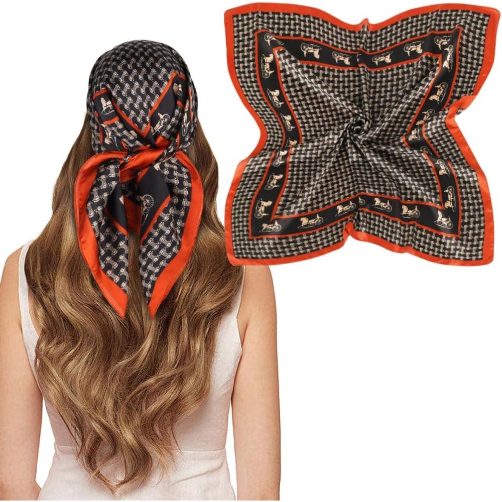 imageEXTREE Silk Feeling Scarf Medium Square Satin Head Scarf Sleeping Hair Wrapping for Women 275  275 inchesDark Brown Arc De Triomphe