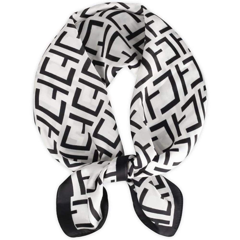 imageEXTREE Silk Feeling Scarf Medium Square Satin Head Scarf Sleeping Hair Wrapping for Women 275  275 inchesEt Stylish Letters Blac