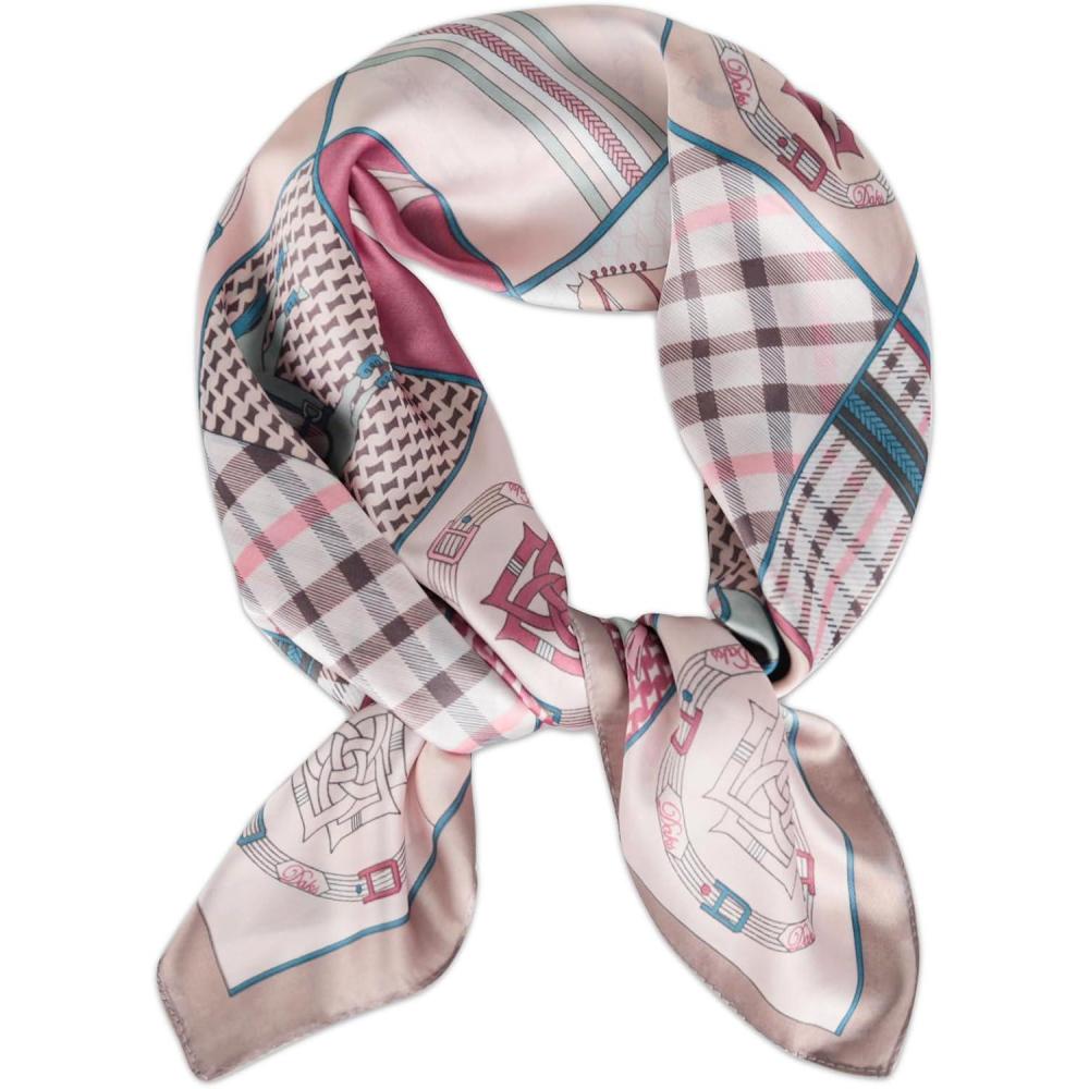 imageEXTREE Silk Feeling Scarf Medium Square Satin Head Scarf Sleeping Hair Wrapping for Women 275  275 inchesPink Pony