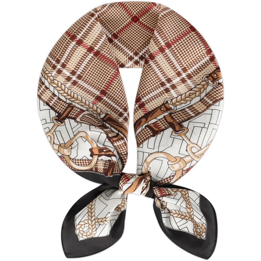 imageEXTREE Silk Feeling Scarf Medium Square Satin Head Scarf Sleeping Hair Wrapping for Women 275  275 inchesRein Houndstooth Black Frame