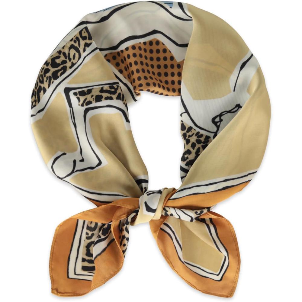 imageEXTREE Silk Feeling Scarf Medium Square Satin Head Scarf Sleeping Hair Wrapping for Women 275  275 inchesThree Horses