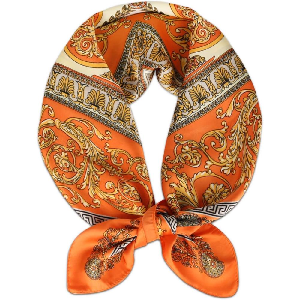imageEXTREE Silk Feeling Scarf Medium Square Satin Head Scarf Sleeping Hair Wrapping for Women 275  275 inchesTotem Orange