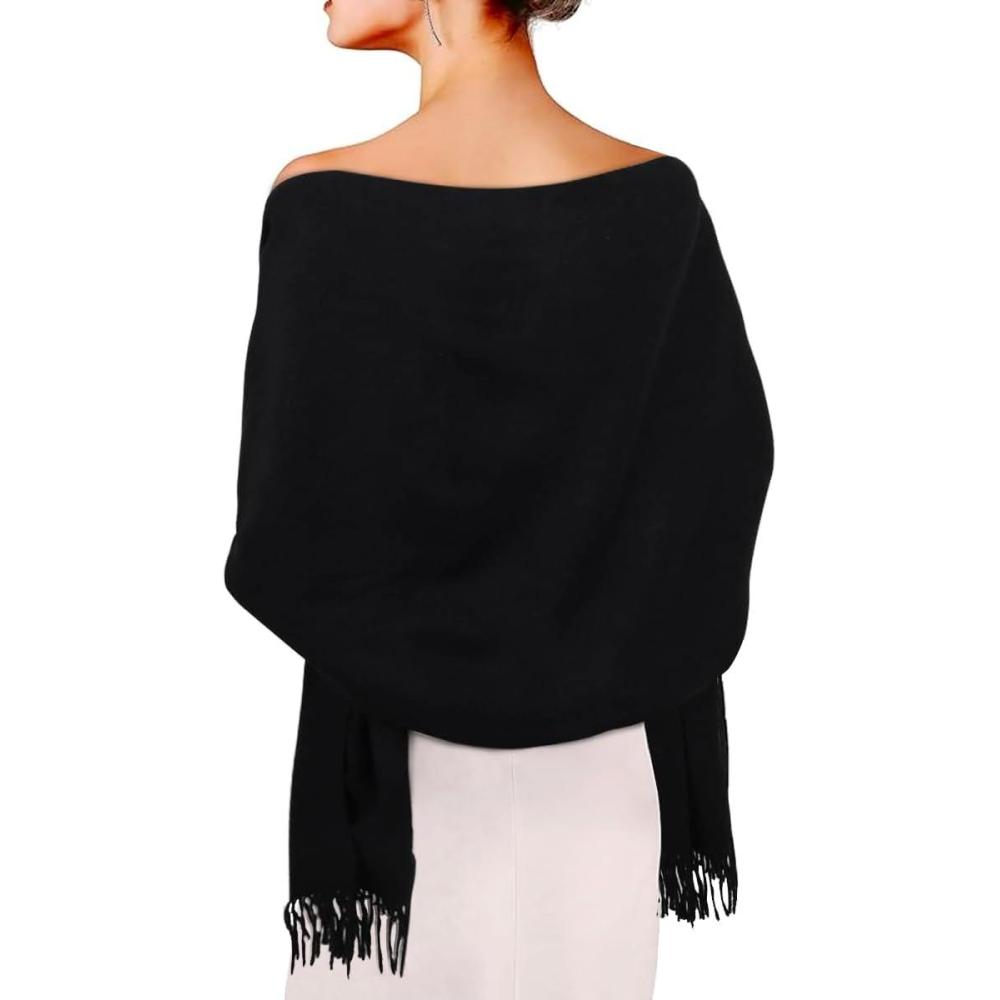 imageEXTREE Women Shawl Wrap Scarf Pashmina Wedding Christmas Birthday Gifts Idea Large Soft StoleType004black