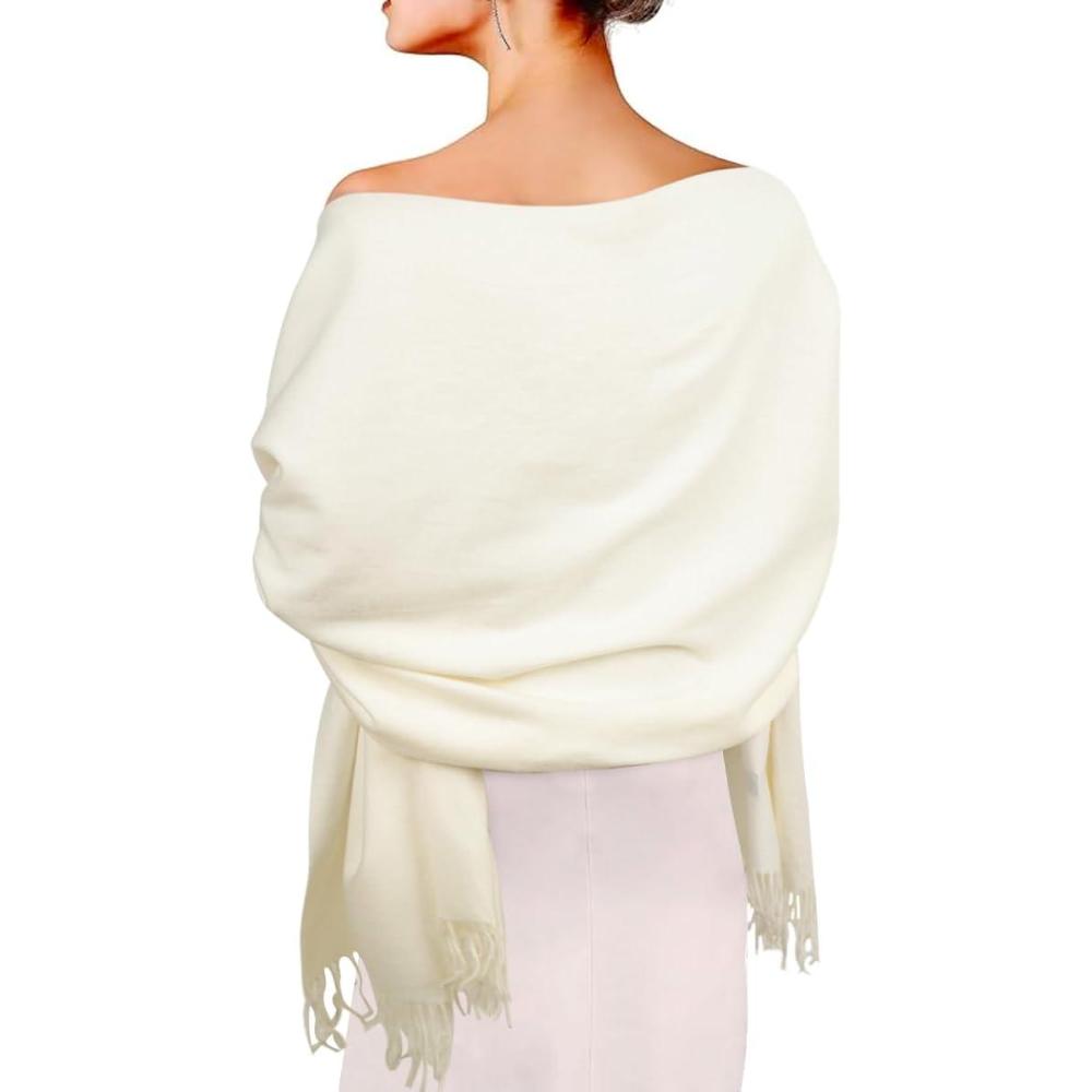 imageEXTREE Women Shawl Wrap Scarf Pashmina Wedding Christmas Birthday Gifts Idea Large Soft StoleType007white