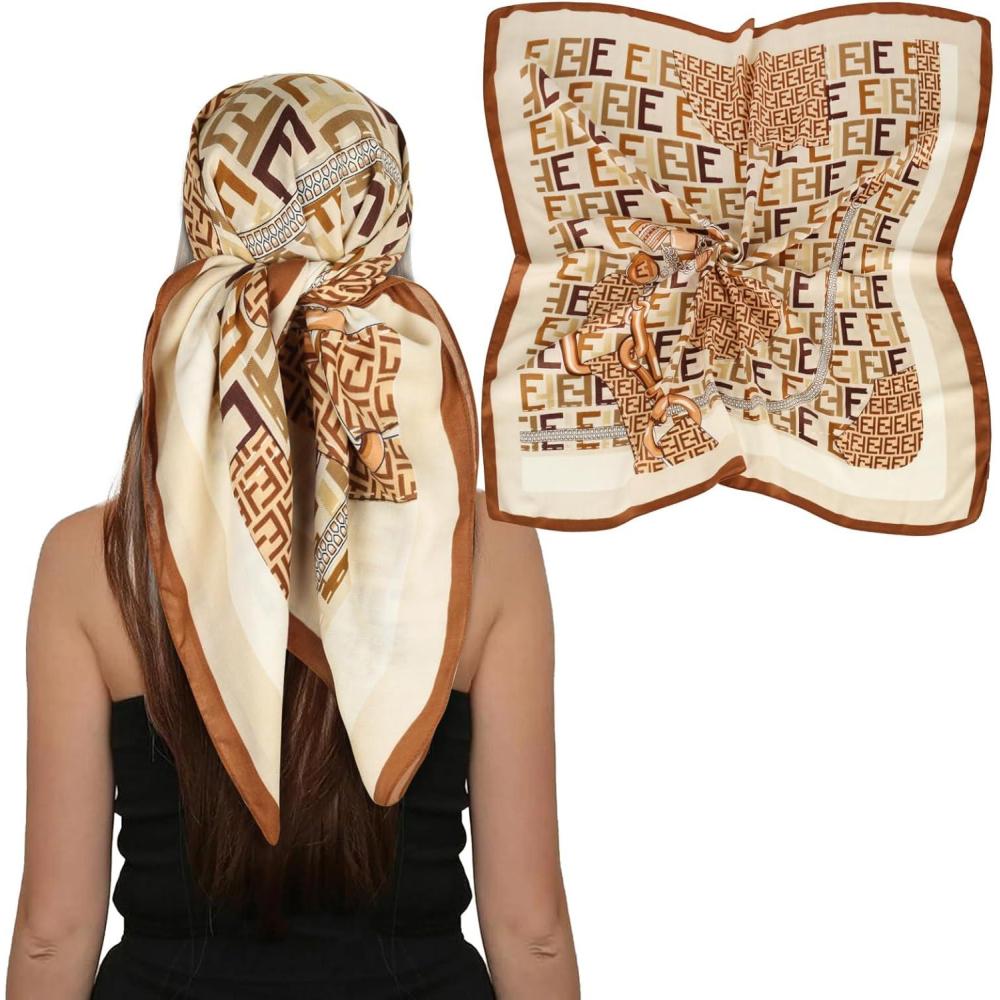 imageEXTREE Womens 35 inch Fashion Headscarf Silk Satin Scarf for Hair Wrapping at Night Bandana Square Scarf for SleepingBeige