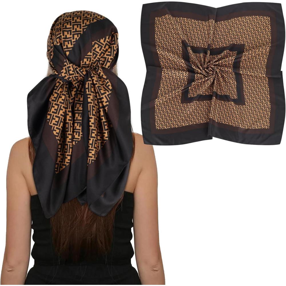 imageEXTREE Womens 35 inch Fashion Headscarf Silk Satin Scarf for Hair Wrapping at Night Bandana Square Scarf for SleepingDunkelbraun