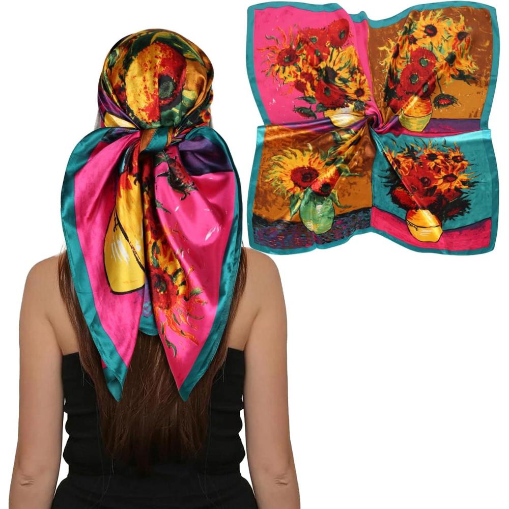 imageEXTREE Womens 35 inch Fashion Headscarf Silk Satin Scarf for Hair Wrapping at Night Bandana Square Scarf for SleepingLake Blue One