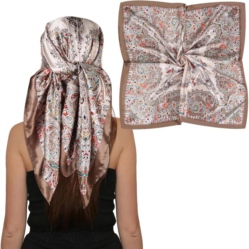 imageEXTREE Womens 35 inch Fashion Headscarf Silk Satin Scarf for Hair Wrapping at Night Bandana Square Scarf for SleepingSpring is Swaying