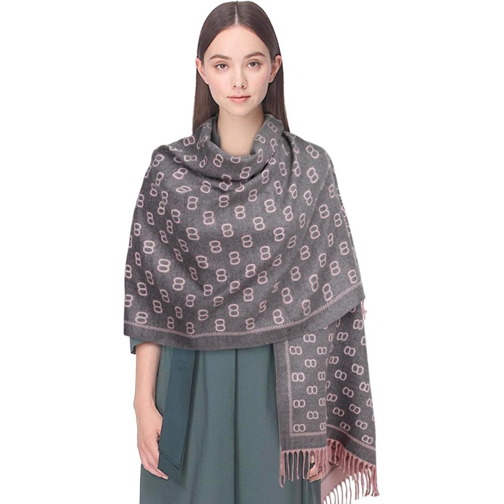 imageEXTREE Womens Scarf Pashmina Shawls and Wraps for Evening Dress Bridesmaid Wedding Bridal Winter Warm Long Large ScarvesDark Gray and Pink Twotone C Tassel