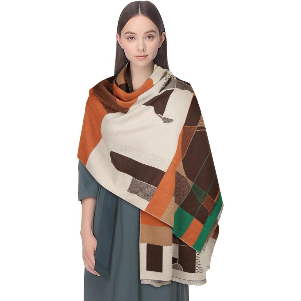 imageEXTREE Womens Scarf Pashmina Shawls and Wraps for Evening Dress Bridesmaid Wedding Bridal Winter Warm Long Large ScarvesInvisible Kitten Coffee Orange Green