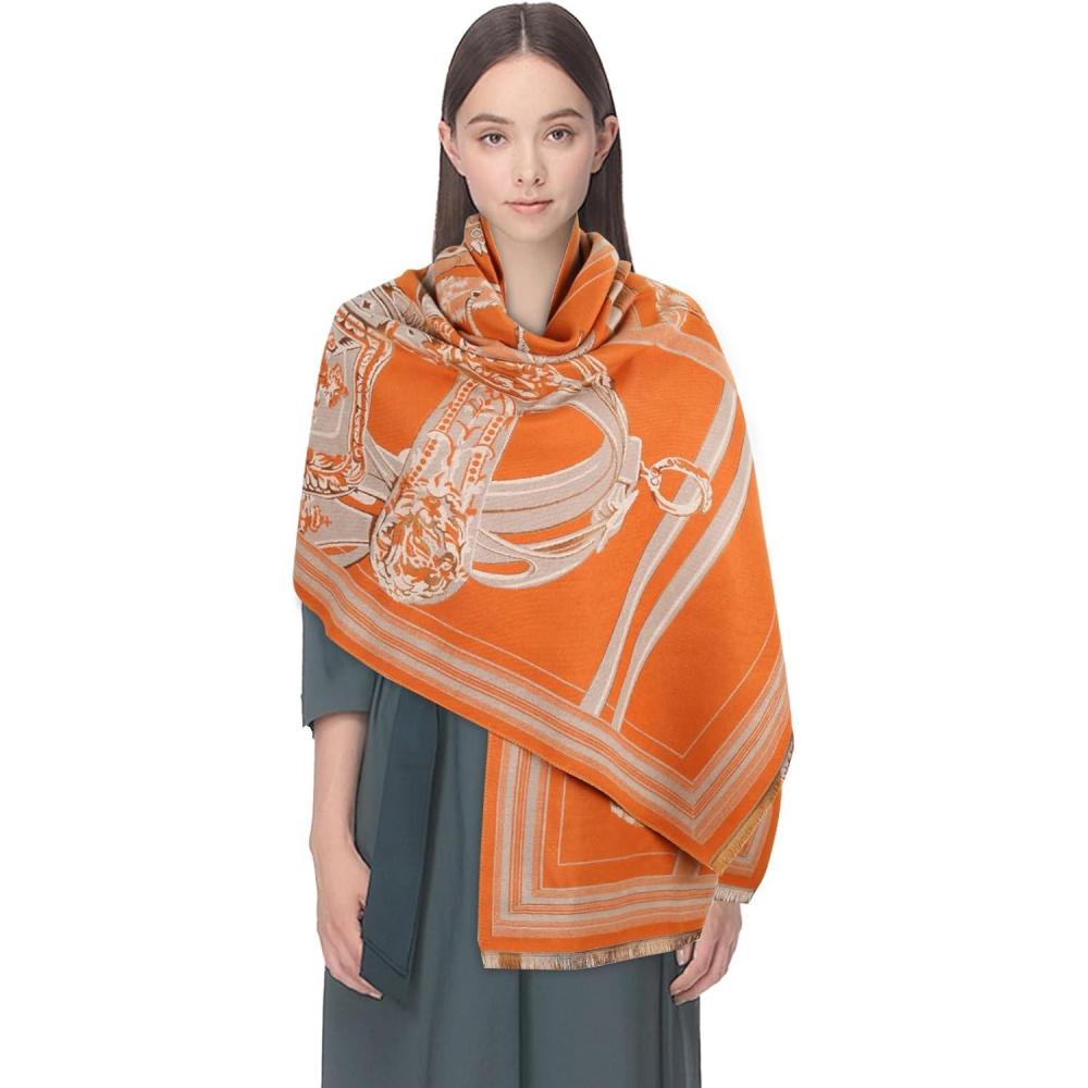 imageEXTREE Womens Scarf Pashmina Shawls and Wraps for Evening Dress Bridesmaid Wedding Bridal Winter Warm Long Large ScarvesOrange One