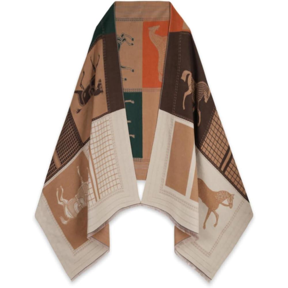 imageEXTREE Womens Scarf Wrap Soft ampamp Warm Shawl Lightweight SkinFriendly Versatile for All Seasons Holiday Gift IdeaCheckered Horse Dark Brown