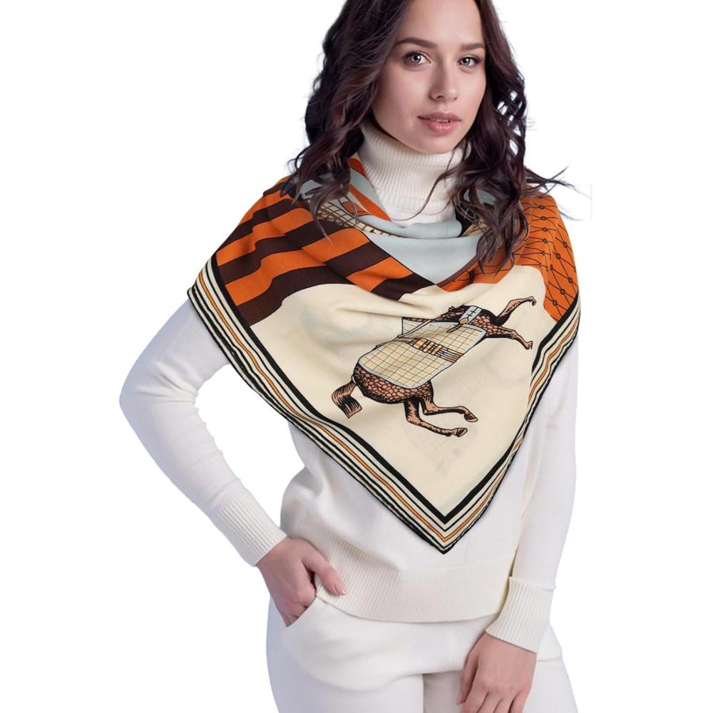 imageEXTREE Womens Travel Scarf Pashmina Shawls and Wraps Winter Warm Square Large Scarves Made of 60 Wool and 40 SilkColor01