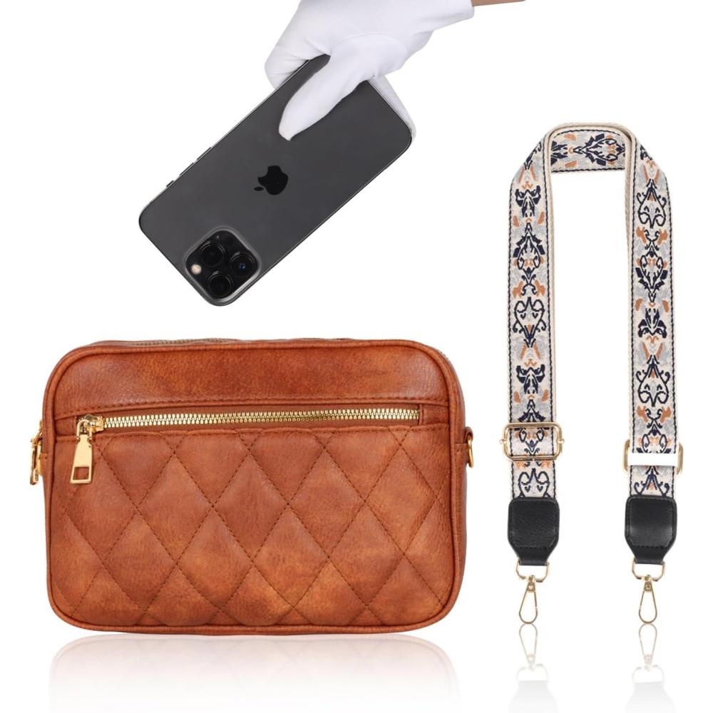 imageEXTREE crossbody Bags for WomenTrendy Shoulder Vegan Leather Handbags Satchel Purse with Adjustable Wide Vintage StrapA005brown