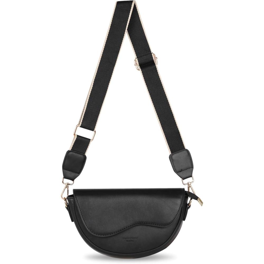 imageEXTREE crossbody Bags for WomenTrendy Shoulder Vegan Leather Handbags Satchel Purse with Adjustable Wide Vintage StrapAa Black