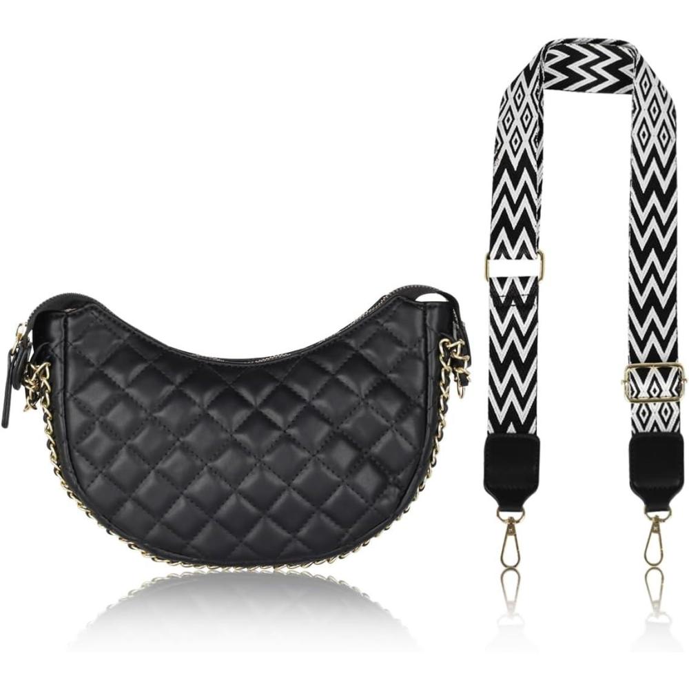 imageEXTREE crossbody Bags for WomenTrendy Shoulder Vegan Leather Handbags Satchel Purse with Adjustable Wide Vintage StrapAa Black Diamond