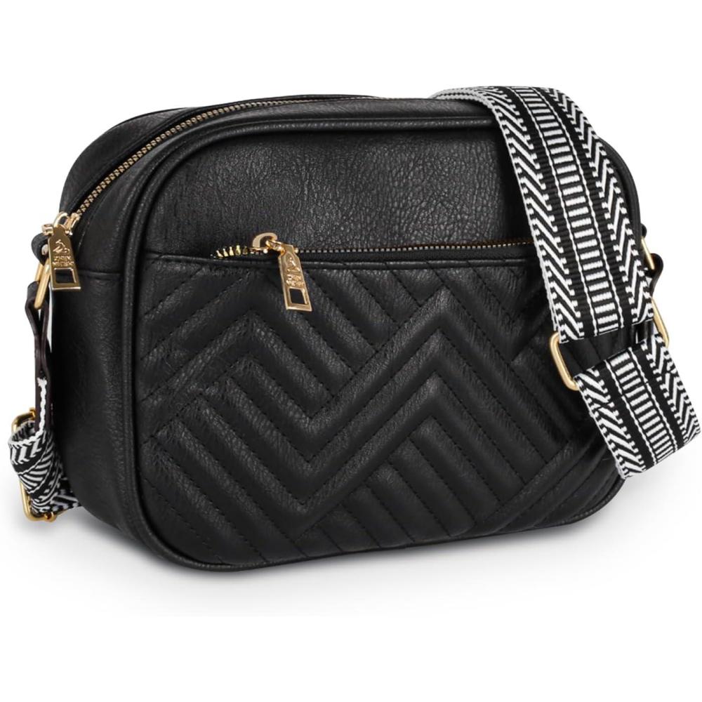 imageEXTREE crossbody Bags for WomenTrendy Shoulder Vegan Leather Handbags Satchel Purse with Adjustable Wide Vintage StrapAdblack