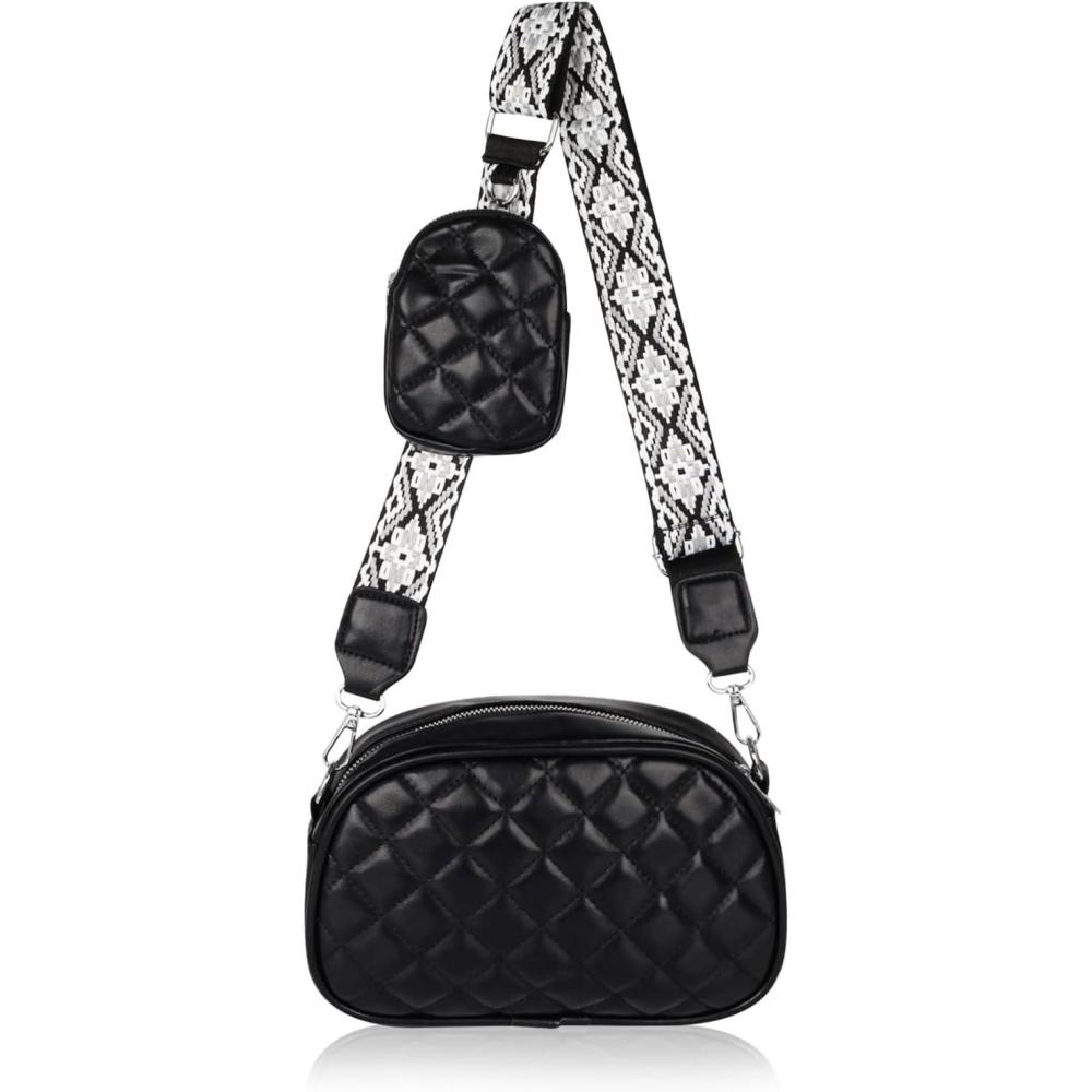 imageEXTREE crossbody Bags for WomenTrendy Shoulder Vegan Leather Handbags Satchel Purse with Adjustable Wide Vintage StrapAeblack