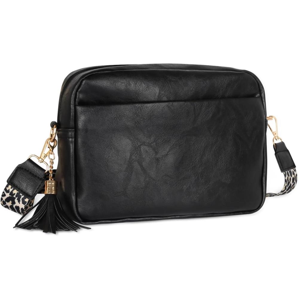 imageEXTREE crossbody Bags for WomenTrendy Shoulder Vegan Leather Handbags Satchel Purse with Adjustable Wide Vintage StrapAkblackleopard