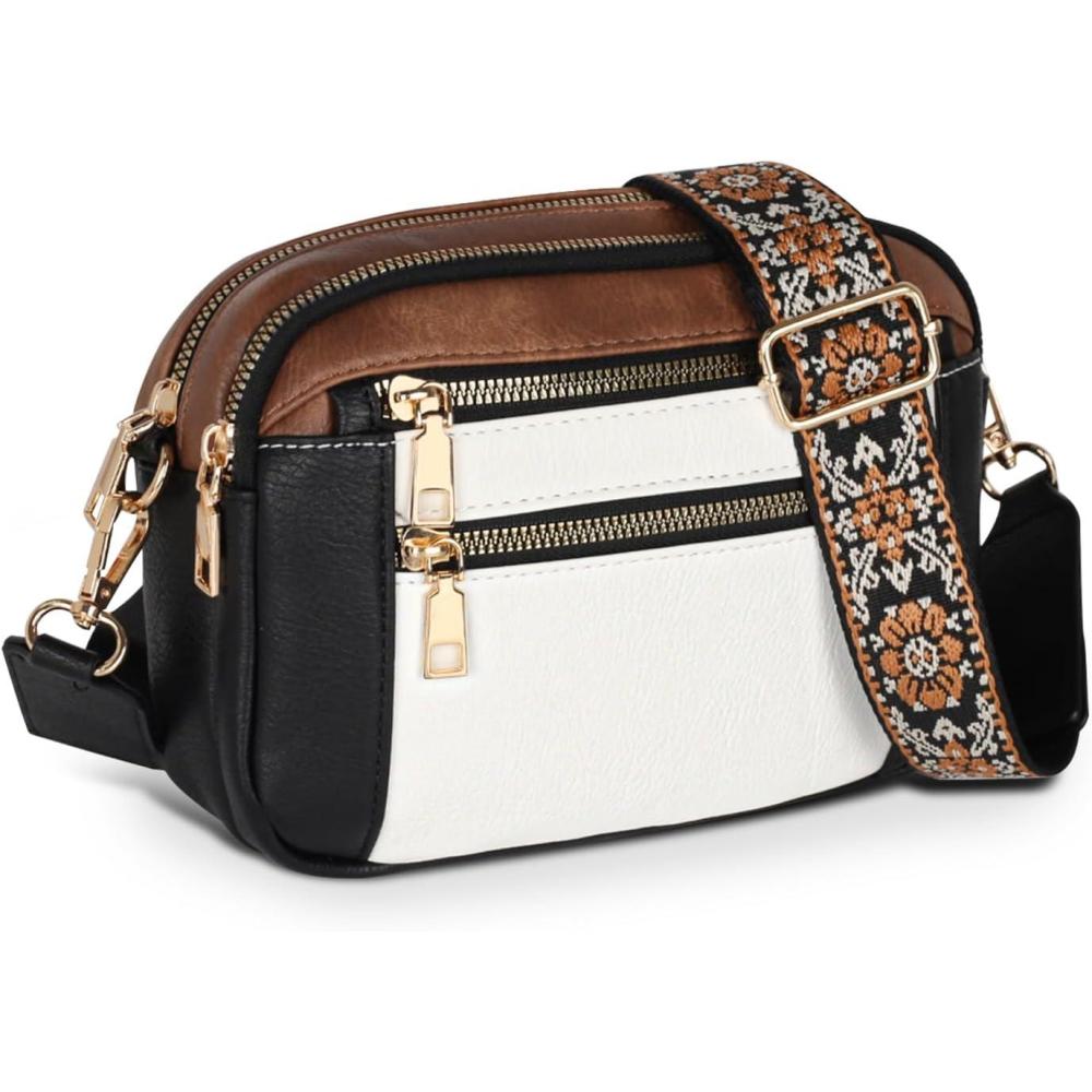 imageEXTREE crossbody Bags for WomenTrendy Shoulder Vegan Leather Handbags Satchel Purse with Adjustable Wide Vintage StrapAlwhitebrown