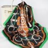 imageEXTREE Fashion Silky Satin Headscarf for Women Girls Exquisite Pattern Lightweight Silk Graceful Scarfs 275 x 275 inchesBlack Green Edge Geometric Chain