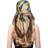 imageEXTREE Fashion Silky Satin Headscarf for Women Girls Exquisite Pattern Lightweight Silk Graceful Scarfs 275 x 275 inchesDiamond Brown Edge