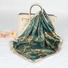 imageEXTREE Fashion Silky Satin Headscarf for Women Girls Exquisite Pattern Lightweight Silk Graceful Scarfs 275 x 275 inchesGold Leather Buckle Dark Green