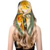 imageEXTREE Fashion Silky Satin Headscarf for Women Girls Exquisite Pattern Lightweight Silk Graceful Scarfs 275 x 275 inchesSunflower Green Edge