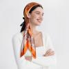 imageEXTREE Luxury Satin Head Scarf 35x35  Silklike Wrap for Women Versatile ShawlSun CoverWrapping Premium Gift for HerKhaki and Orange Forest