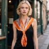 imageEXTREE Luxury Satin Head Scarf 35x35  Silklike Wrap for Women Versatile ShawlSun CoverWrapping Premium Gift for HerKhaki and Orange Forest