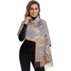 imageEXTREE Scarfs for Women Pashmina Silky Shawl Wrap for Evening Dressing Blanket Open Front Poncho CapeTotem Flower Camel