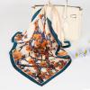 imageEXTREE Silk Feeling Scarf Medium Square Satin Head Scarf Sleeping Hair Wrapping for Women 275  275 inchesBeige Blue Plum Blossom