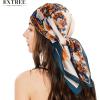 imageEXTREE Silk Feeling Scarf Medium Square Satin Head Scarf Sleeping Hair Wrapping for Women 275  275 inchesBeige Blue Plum Blossom