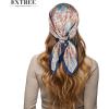 imageEXTREE Silk Feeling Scarf Medium Square Satin Head Scarf Sleeping Hair Wrapping for Women 275  275 inchesBlue Geometric Print