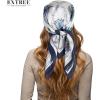 imageEXTREE Silk Feeling Scarf Medium Square Satin Head Scarf Sleeping Hair Wrapping for Women 275  275 inchesLine Drawing Horse Head White and Blue