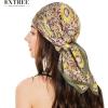 imageEXTREE Silk Feeling Scarf Medium Square Satin Head Scarf Sleeping Hair Wrapping for Women 275  275 inchesYellow Geometric Print