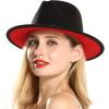 imageEXTREE Wide Brim Wool Felt Fedora Hat for Men and Women with Belt Buckle TwoTone StitchingBlackred