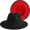 imageEXTREE Wide Brim Wool Felt Fedora Hat for Men and Women with Belt Buckle TwoTone StitchingBlackred