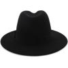 imageEXTREE Wide Brim Wool Felt Fedora Hat for Men and Women with Belt Buckle TwoTone StitchingBlackred
