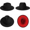 imageEXTREE Wide Brim Wool Felt Fedora Hat for Men and Women with Belt Buckle TwoTone StitchingBlackred2